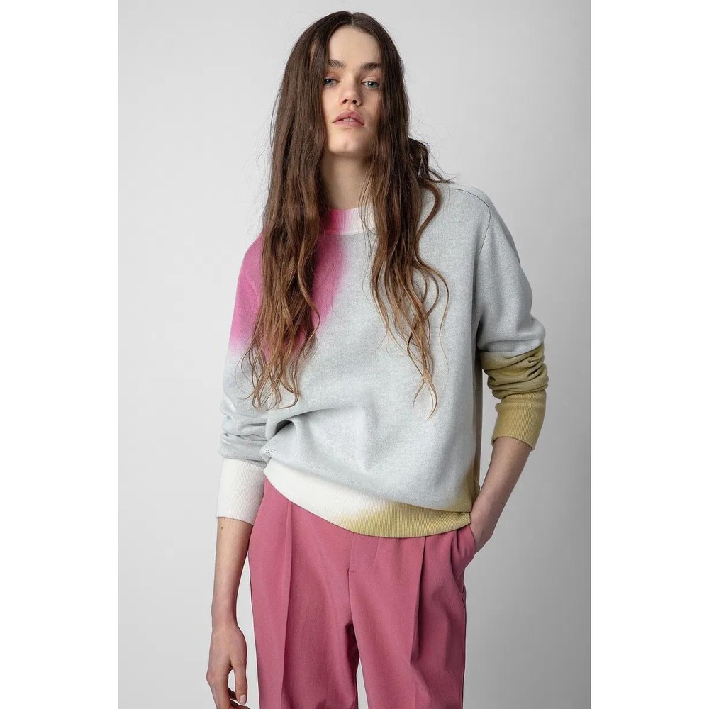 NWT Zadig & Voltaire Cotton Tie Dye Montana Sweater Ecru Tie Dye Women's Size M